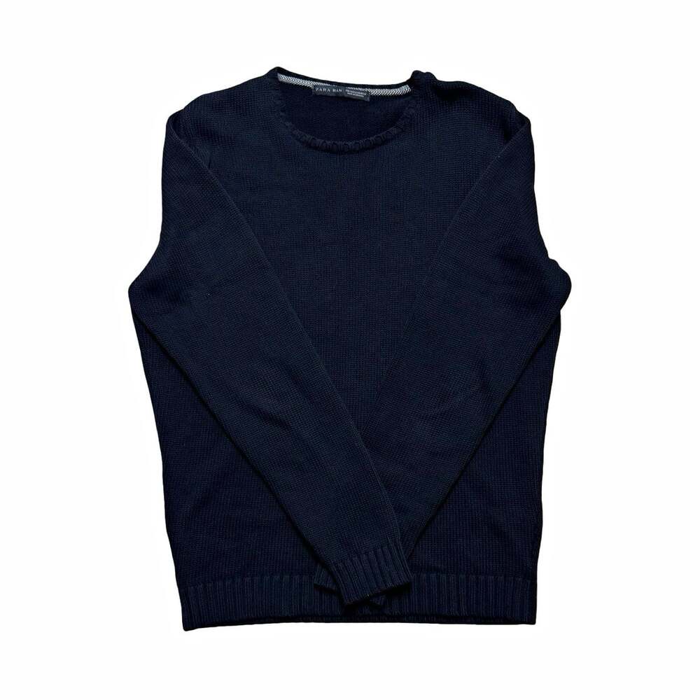 ZARA MAN Knit Cotton Crewneck Pullover Sweater Men’s M Black Solid